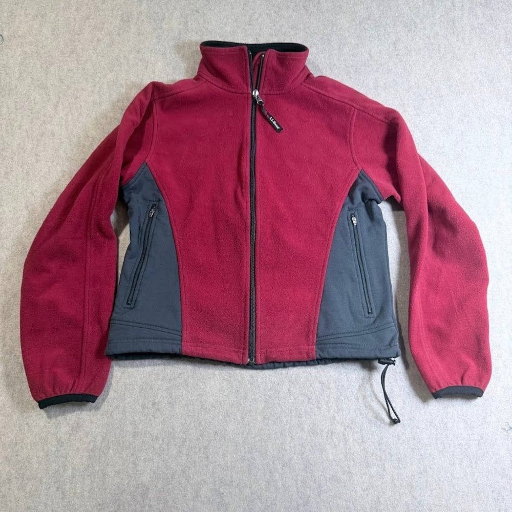 LL Bean Fleece Jacket Wmns Small Red Polyester Full Zip Outdoor Classic Gorpcore